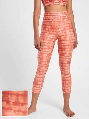 EUC Athleta Elation Printed Capri Tight, Tahiti Island Coral SIZE S #981155 O08